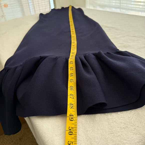 Jonathan Simkhai Stretch Knit Trumpet Fluted High Neck Midi Dress Medium Blue - Picture 8 of 8